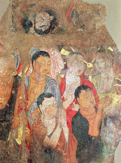 Group of monks and Buddha, from the Shikshin Monastery, Karashar, 9th-10th century by Xingjiang